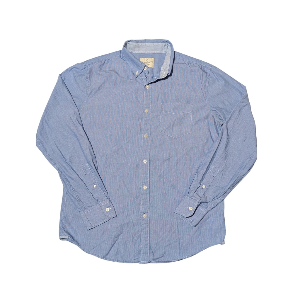 American Eagle Shirt Mens M Blue Seriously Soft Classic Fit Stripe Button Down